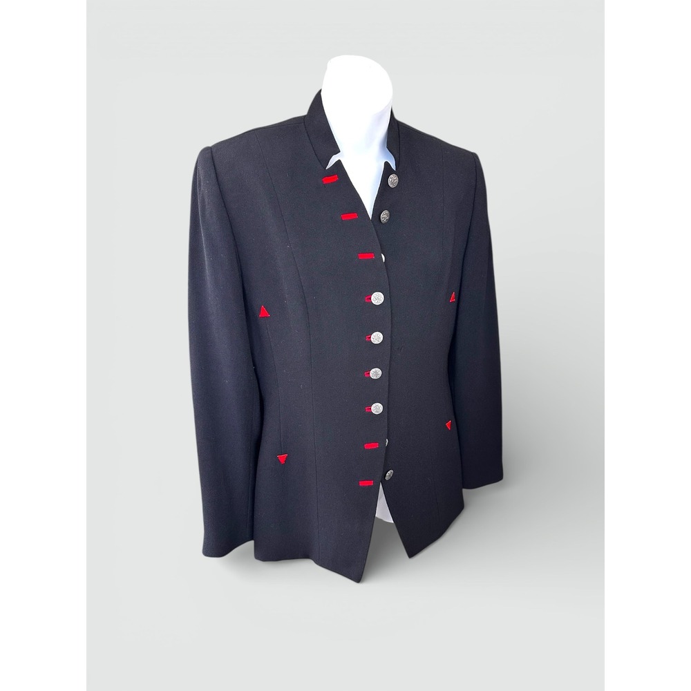 Zelda Vintage Black Red Trim Mandarin Collar Button Front Blazer Jacket Size‎ 8 - Picture 2 of 12